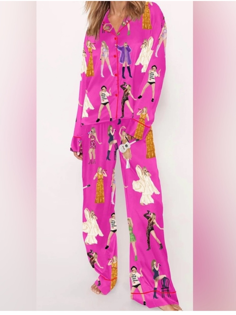 NWT Sheshow Taylor Swift Bright Pink Printed Wide-Leg Pajama Pants